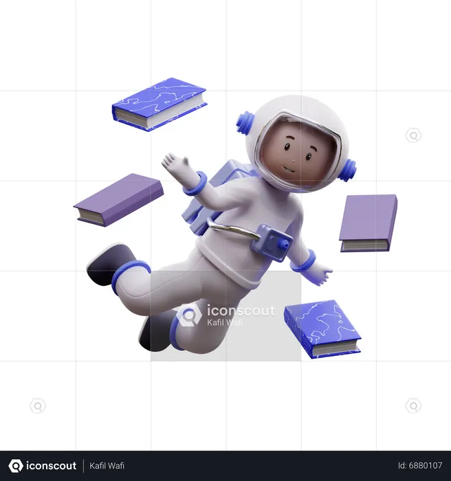 Astronaut Flying A Book  3D Illustration