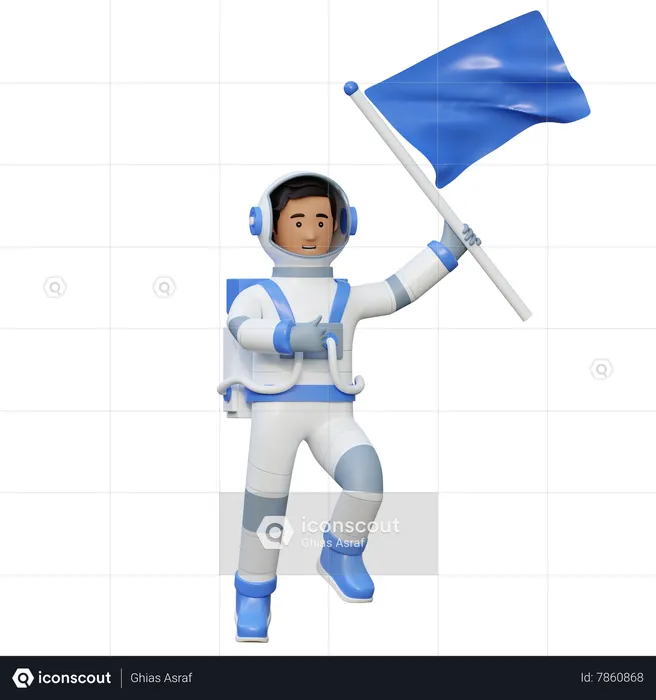 Astronaut Flying And Holding Flag In Space  3D Illustration