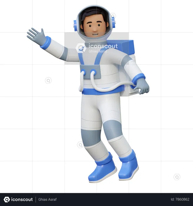 Astronaut Flying In Space Waving Hand  3D Illustration