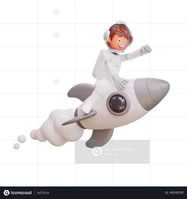 Astronaut Flying Rocket  3D Illustration