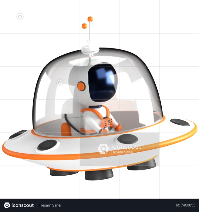 Astronaut flying ufo saucer  3D Illustration