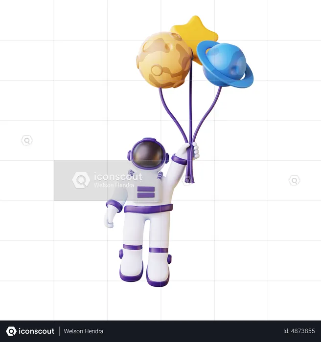 Astronaut Flying With Balloon  3D Illustration