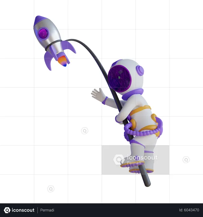 Astronaut Flying With Rocket  3D Illustration