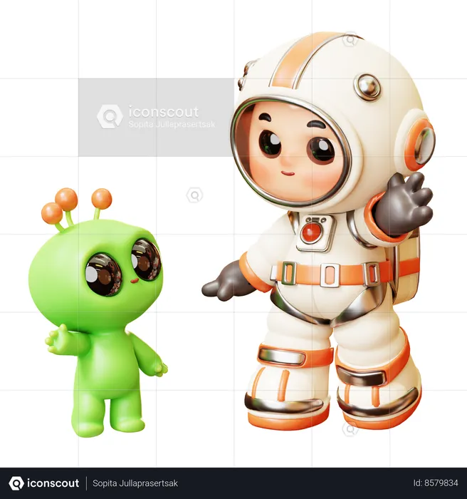 Astronaut Greeting Alien  3D Illustration