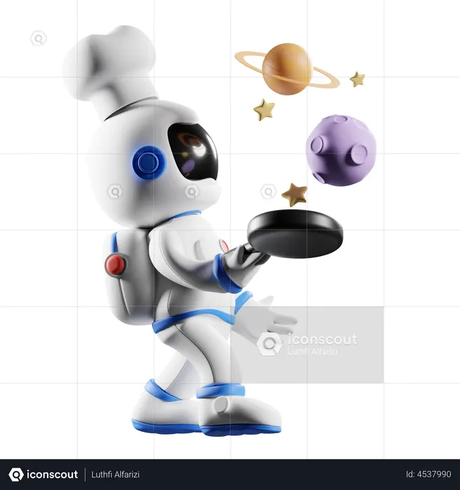 Astronaut hält Bratpfanne  3D Icon