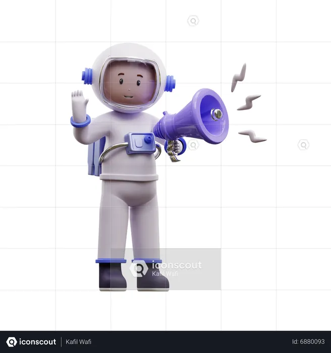 Astronaut mit Megaphon  3D Illustration
