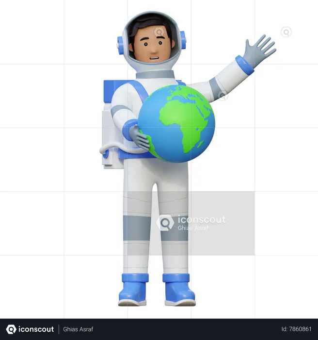 Astronaut Holding Earth  3D Illustration