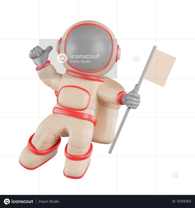 Astronaut Holding Flag  3D Icon