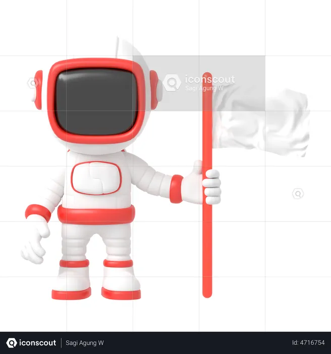 Astronaut Holding Flag  3D Illustration