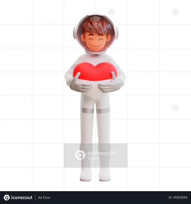 Astronaut holding heart balloon  3D Illustration