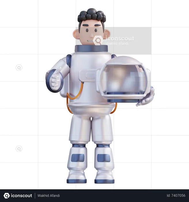 Astronaut holding helmet  3D Illustration