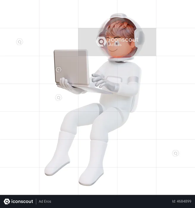 Astronaut Holding Laptop  3D Illustration