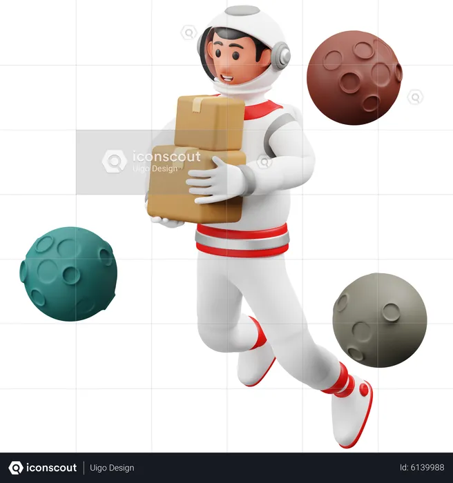 Astronaut Holding Package  3D Illustration