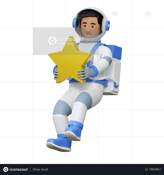 Astronaut Holding Star  3D Illustration