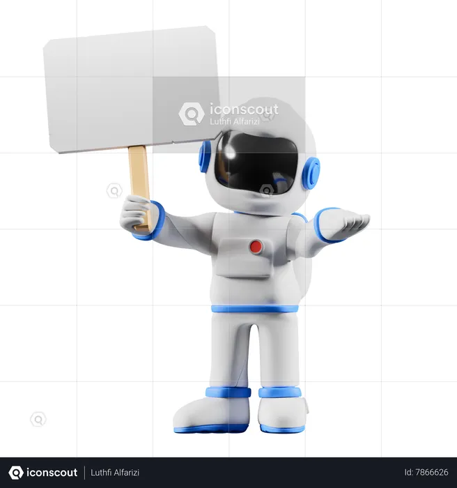 Astronaut holding white blank sign  3D Illustration