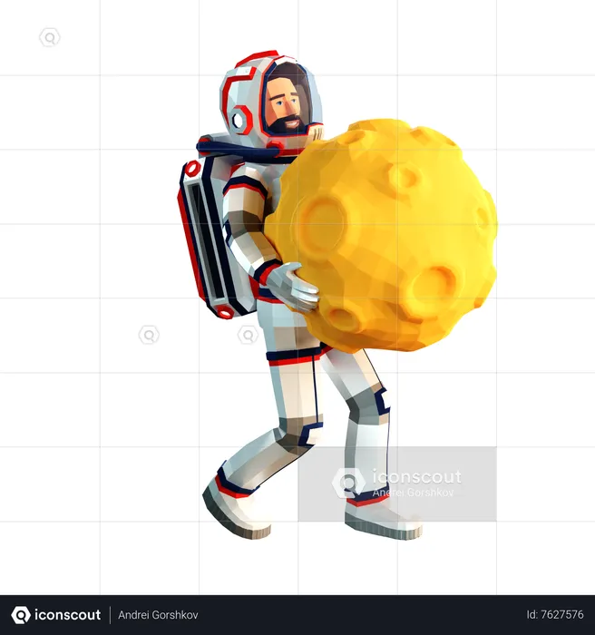 Astronaut in a spacesuit is carrying the Moon  3D Illustration
