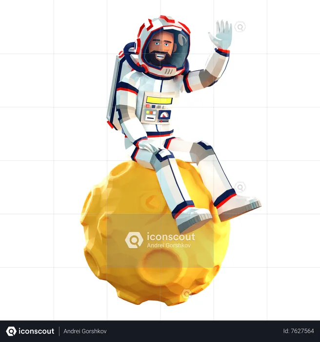Astronaut in a spacesuit sitting on the moon  3D Illustration