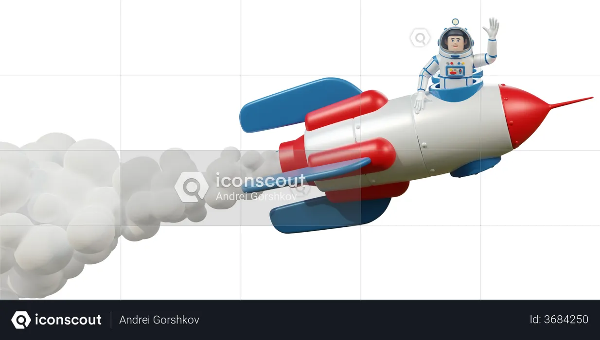 Astronaut in spacesuit flies in rocket  3D Illustration