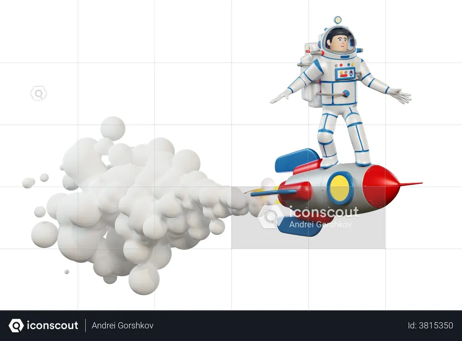 Astronaut in spacesuit riding on rocket in space  3D Illustration