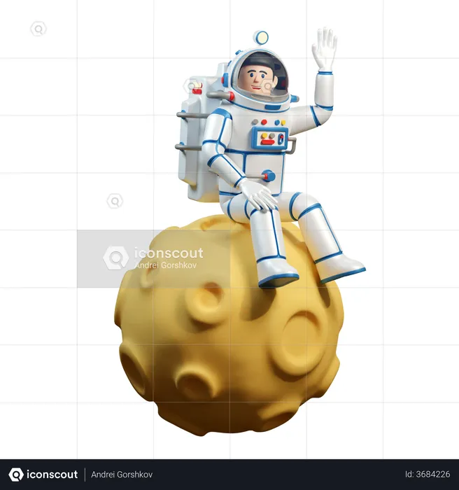 Astronaut in spacesuit sits on Moon  3D Illustration