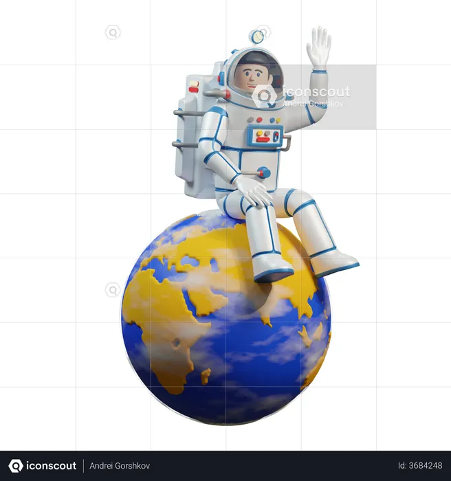 Astronaut in spacesuit sits on the planet earth  3D Illustration