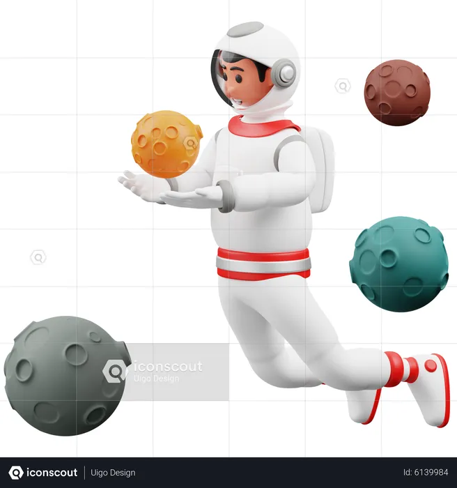 Astronaut Is Flying With Mars  3D Illustration