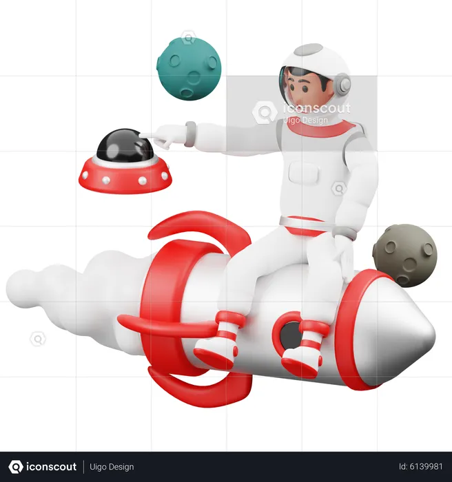 Astronaut Is Sitting On A Rocket  3D Illustration
