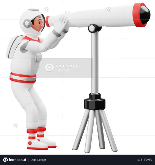Astronaut Looking Through a Telescope  3D Illustration
