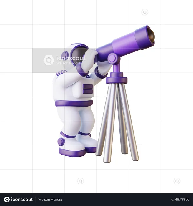 Astronaut Looking Through Telescope  3D Illustration