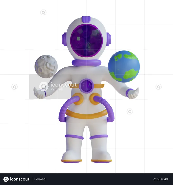 Astronaut mit Planeten  3D Illustration