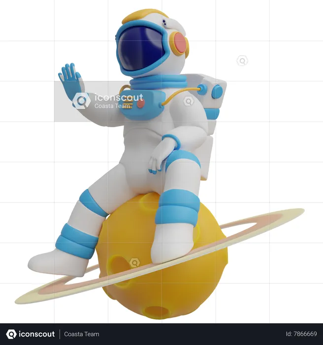 Astronaut On Ringed Planet  3D Illustration