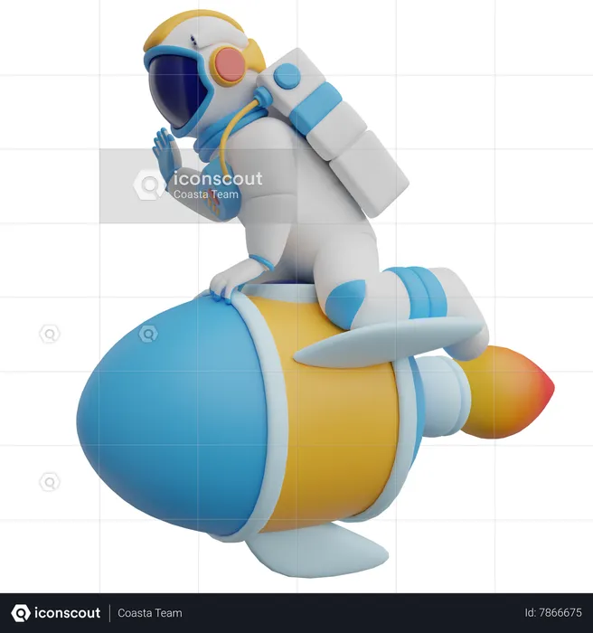 Astronaut On Rocket  3D Illustration