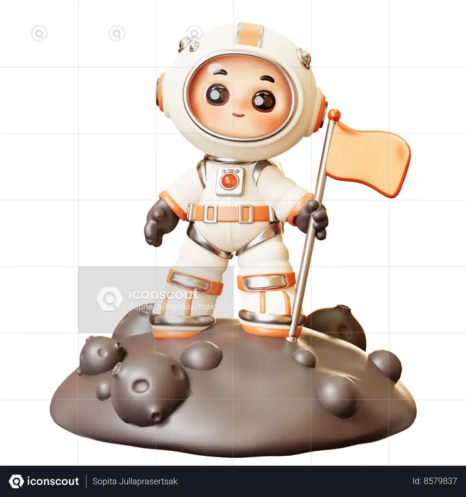 Astronaut Planting Flag On Planet  3D Illustration
