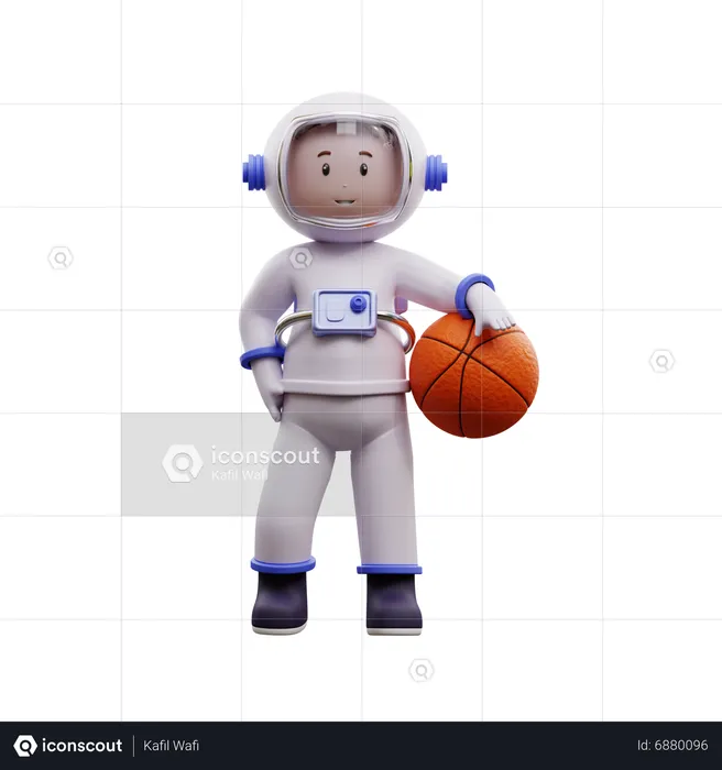 Astronaut Playing Basketball  3D Illustration