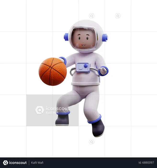 Astronaut Playing Basketball  3D Illustration