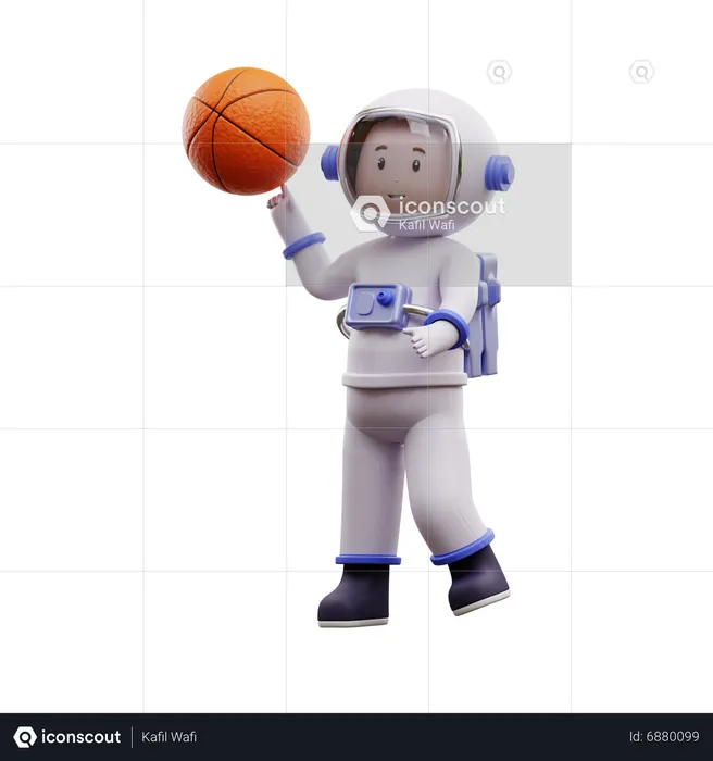 Astronaut Playing Basketball  3D Illustration