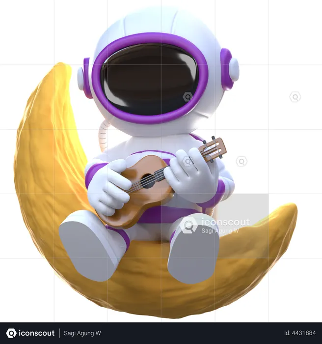 Astronaut playing guitar  3D Illustration