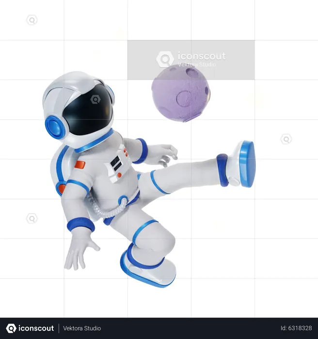 Astronaut Playing in Moon  3D Illustration