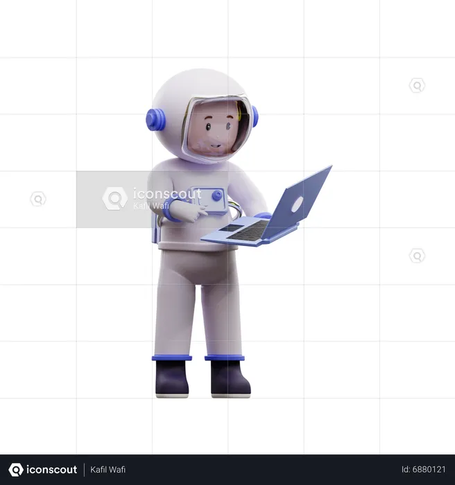 Astronaut Playing Laptop  3D Illustration