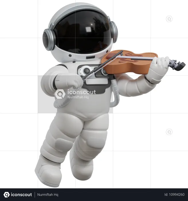 Astronaut Playing Violin Space  3D Illustration