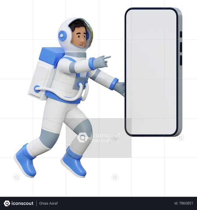 Astronaut Pointing Phone Screen  3D Illustration