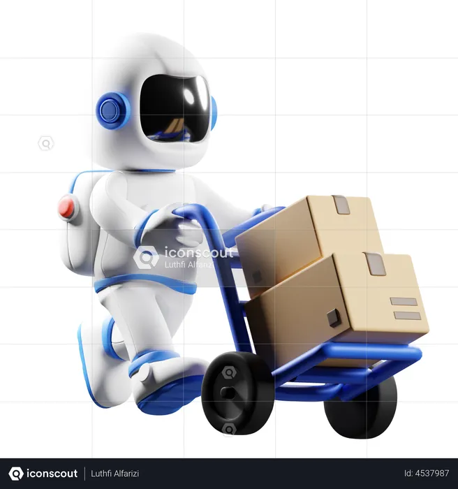 Astronaut pushing package cart  3D Illustration