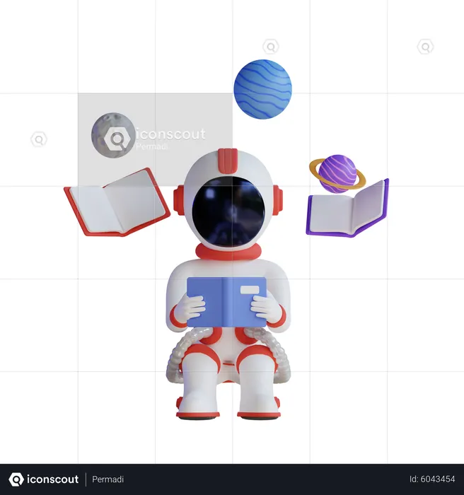 Astronaut Reading Book  3D Illustration