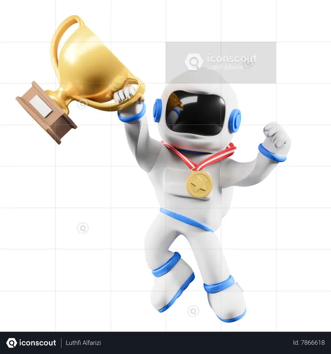 Astronaut receiving champion trophy  3D Illustration