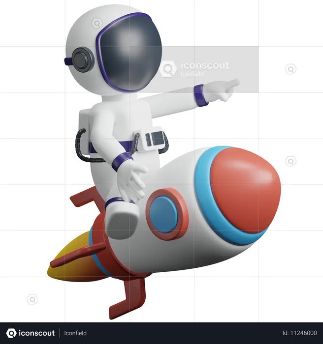 Astronaut reitet auf Rakete  3D Icon