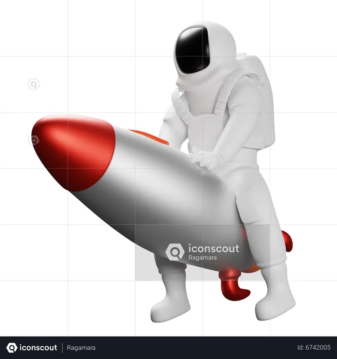 Astronaut reitet Rakete  3D Illustration