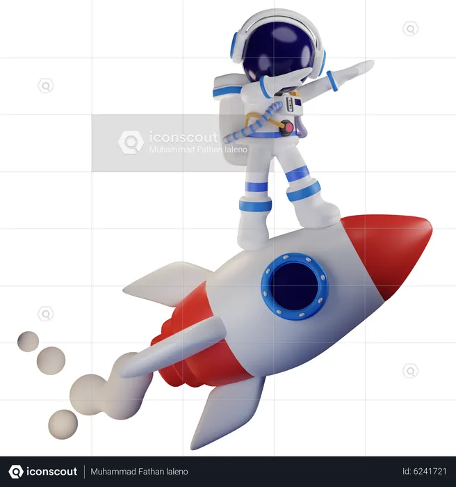 Astronaut Ride On Spaceship  3D Illustration