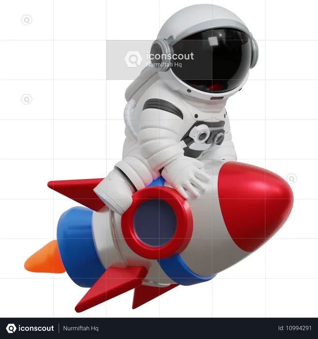 Astronaut Riding A Rocket  3D Illustration