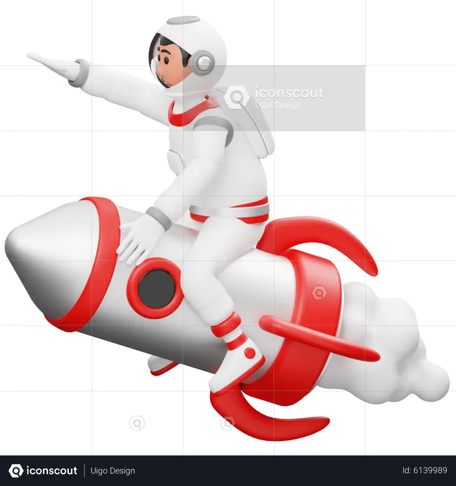 Astronaut Riding a Rocket  3D Illustration