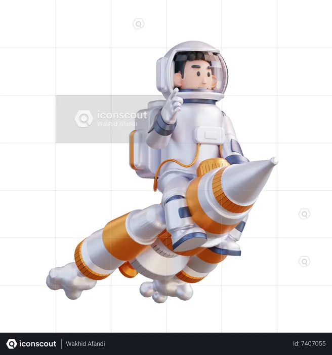 Astronaut riding a rocket  3D Illustration